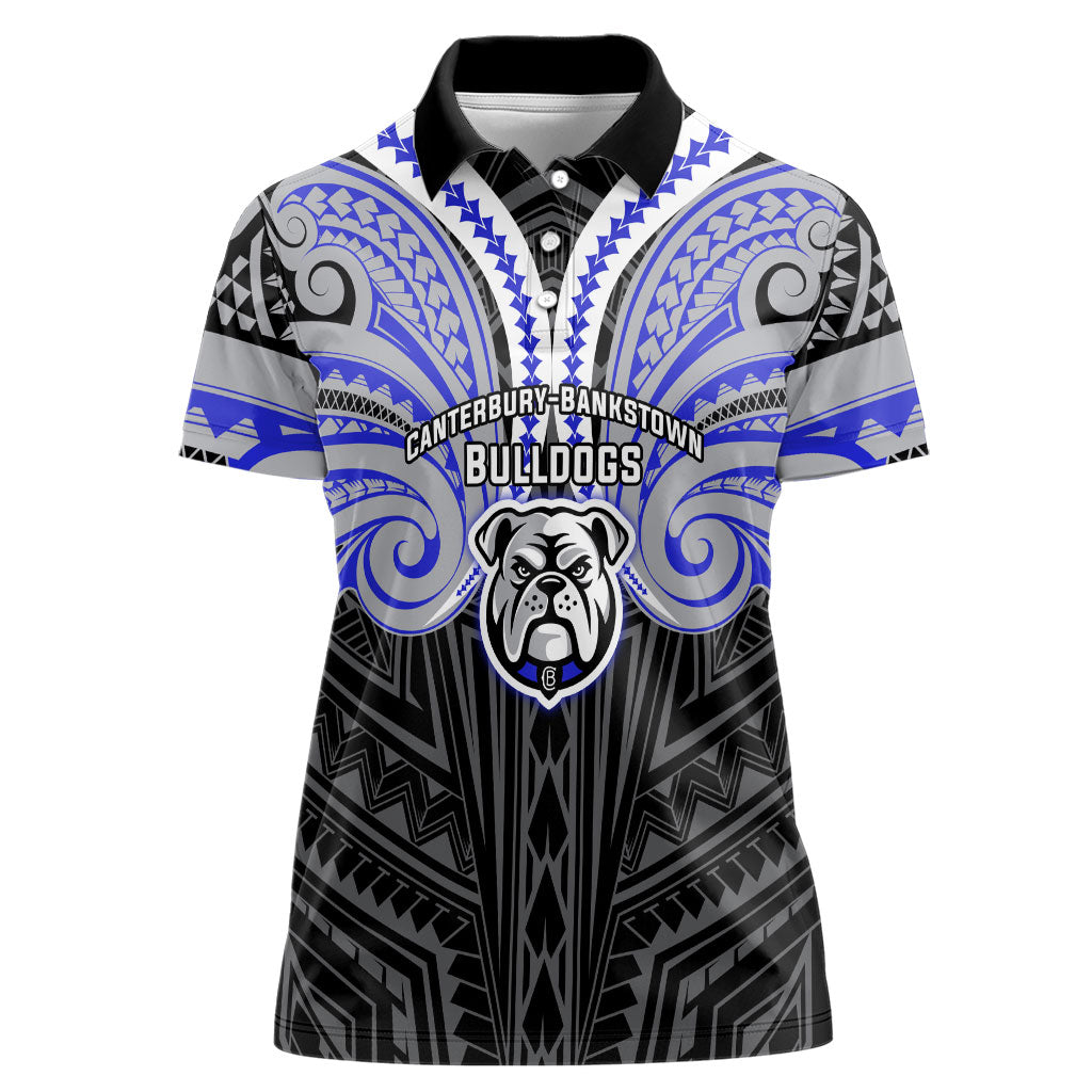 Custom Canterbury-Bankstown Bulldogs Women Polo Shirt Bulldog Warrior Polynesia Islander Rugby Mascot