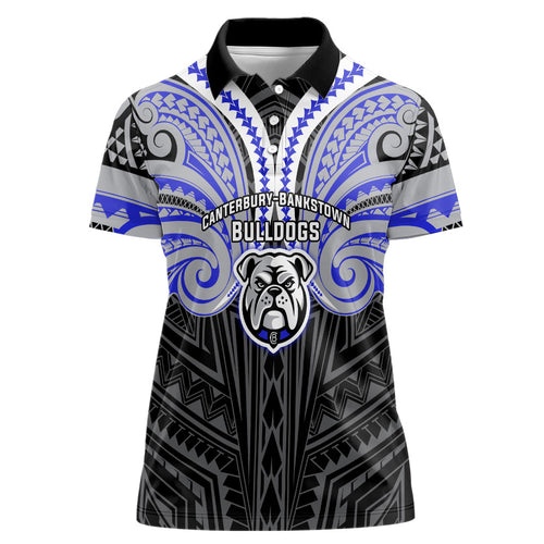 Custom Canterbury-Bankstown Bulldogs Women Polo Shirt Bulldog Warrior Polynesia Islander Rugby Mascot