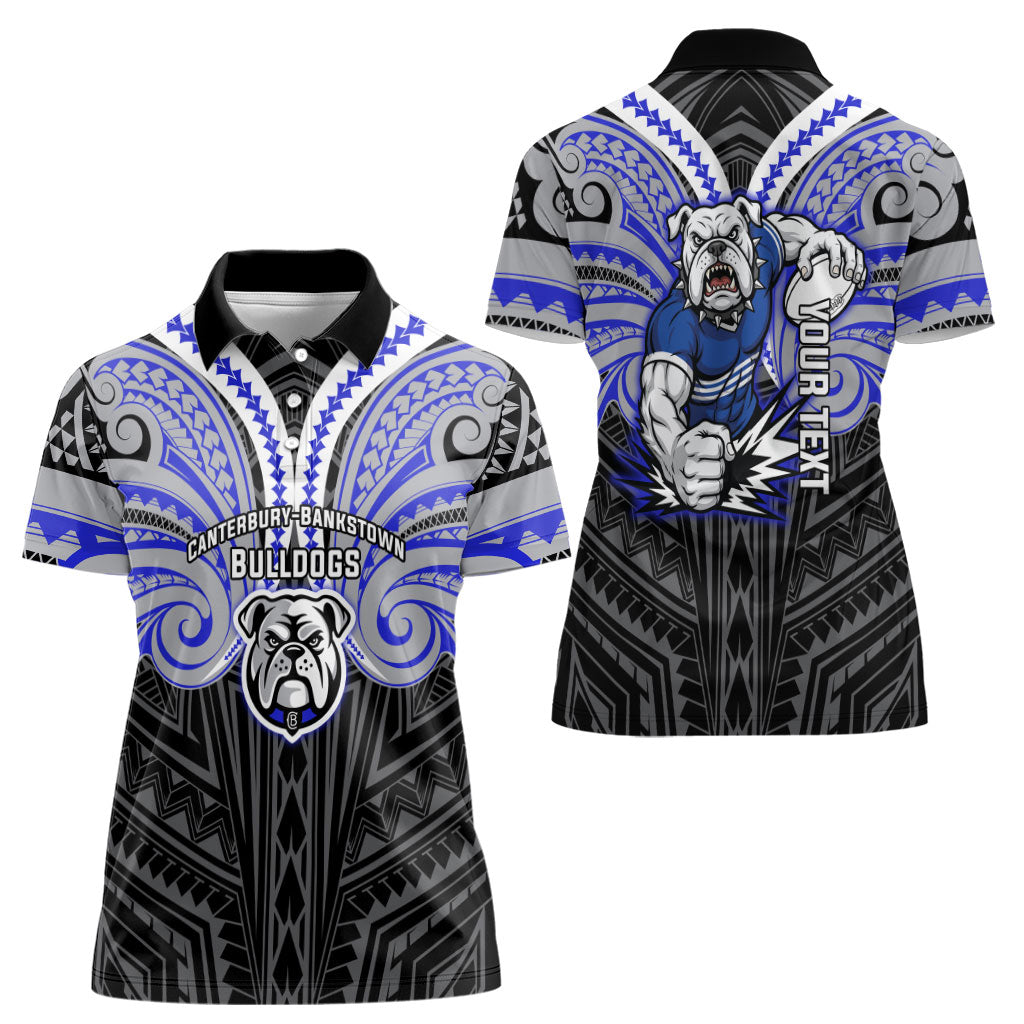 Custom Canterbury-Bankstown Bulldogs Women Polo Shirt Bulldog Warrior Polynesia Islander Rugby Mascot