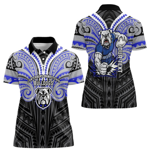 Custom Canterbury-Bankstown Bulldogs Women Polo Shirt Bulldog Warrior Polynesia Islander Rugby Mascot