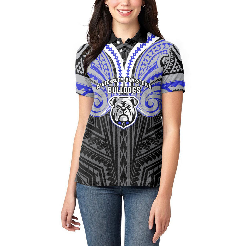 Custom Canterbury-Bankstown Bulldogs Women Polo Shirt Bulldog Warrior Polynesia Islander Rugby Mascot