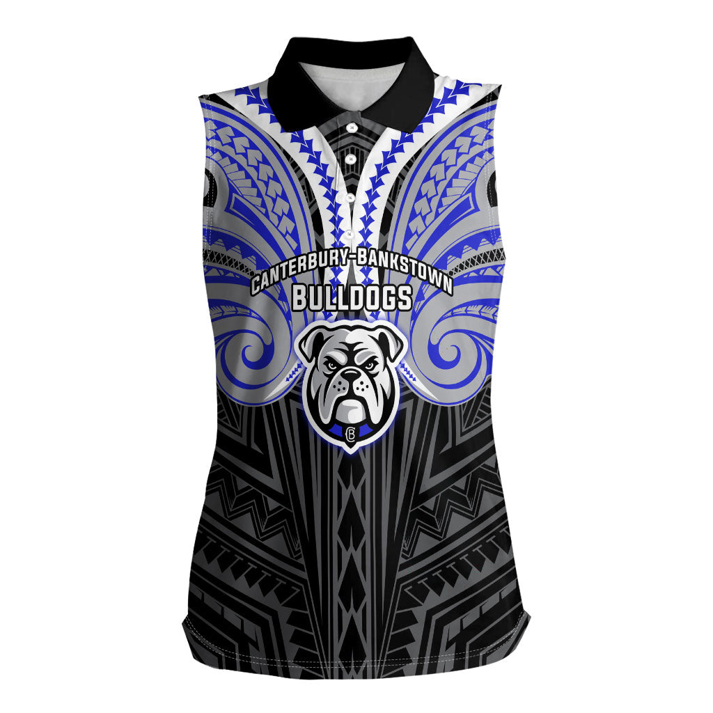 Custom Canterbury-Bankstown Bulldogs Women Sleeveless Polo Shirt Bulldog Warrior Polynesia Islander Rugby Mascot