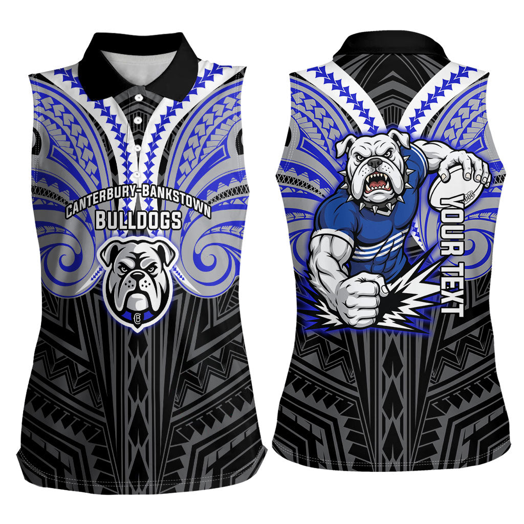 Custom Canterbury-Bankstown Bulldogs Women Sleeveless Polo Shirt Bulldog Warrior Polynesia Islander Rugby Mascot