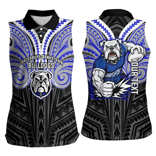 Custom Canterbury-Bankstown Bulldogs Women Sleeveless Polo Shirt Bulldog Warrior Polynesia Islander Rugby Mascot
