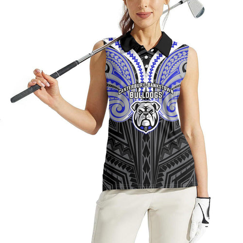 Custom Canterbury-Bankstown Bulldogs Women Sleeveless Polo Shirt Bulldog Warrior Polynesia Islander Rugby Mascot