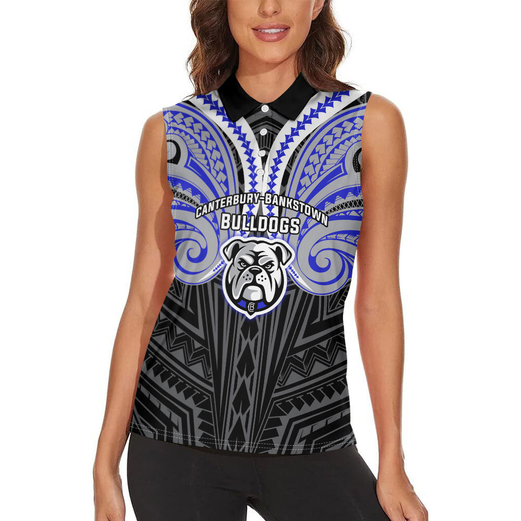 Custom Canterbury-Bankstown Bulldogs Women Sleeveless Polo Shirt Bulldog Warrior Polynesia Islander Rugby Mascot