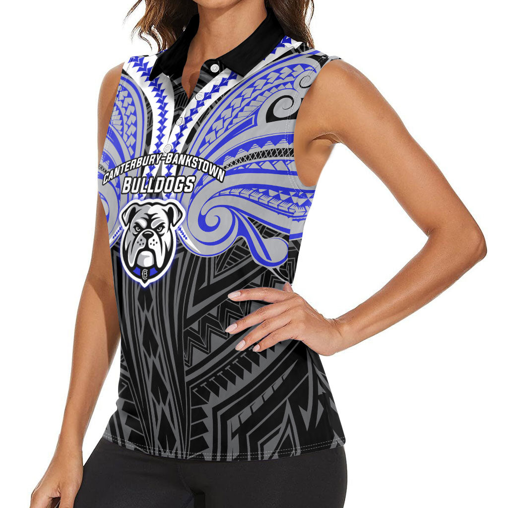 Custom Canterbury-Bankstown Bulldogs Women Sleeveless Polo Shirt Bulldog Warrior Polynesia Islander Rugby Mascot