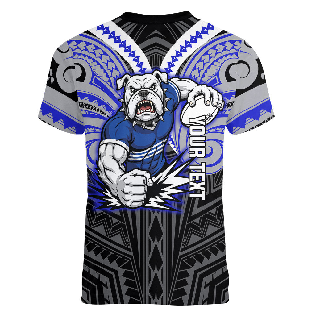 Custom Canterbury-Bankstown Bulldogs Women V-Neck T-Shirt Bulldog Warrior Polynesia Islander Rugby Mascot