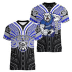Custom Canterbury-Bankstown Bulldogs Women V-Neck T-Shirt Bulldog Warrior Polynesia Islander Rugby Mascot