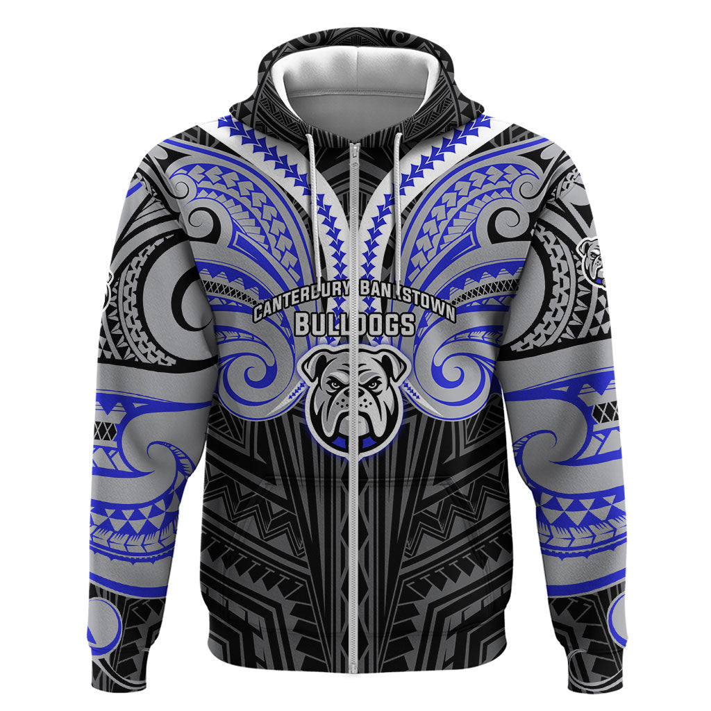Custom Canterbury-Bankstown Bulldogs Zip Hoodie Bulldog Warrior Polynesia Islander Rugby Mascot