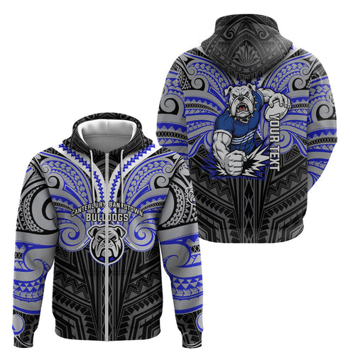 Custom Canterbury-Bankstown Bulldogs Zip Hoodie Bulldog Warrior Polynesia Islander Rugby Mascot
