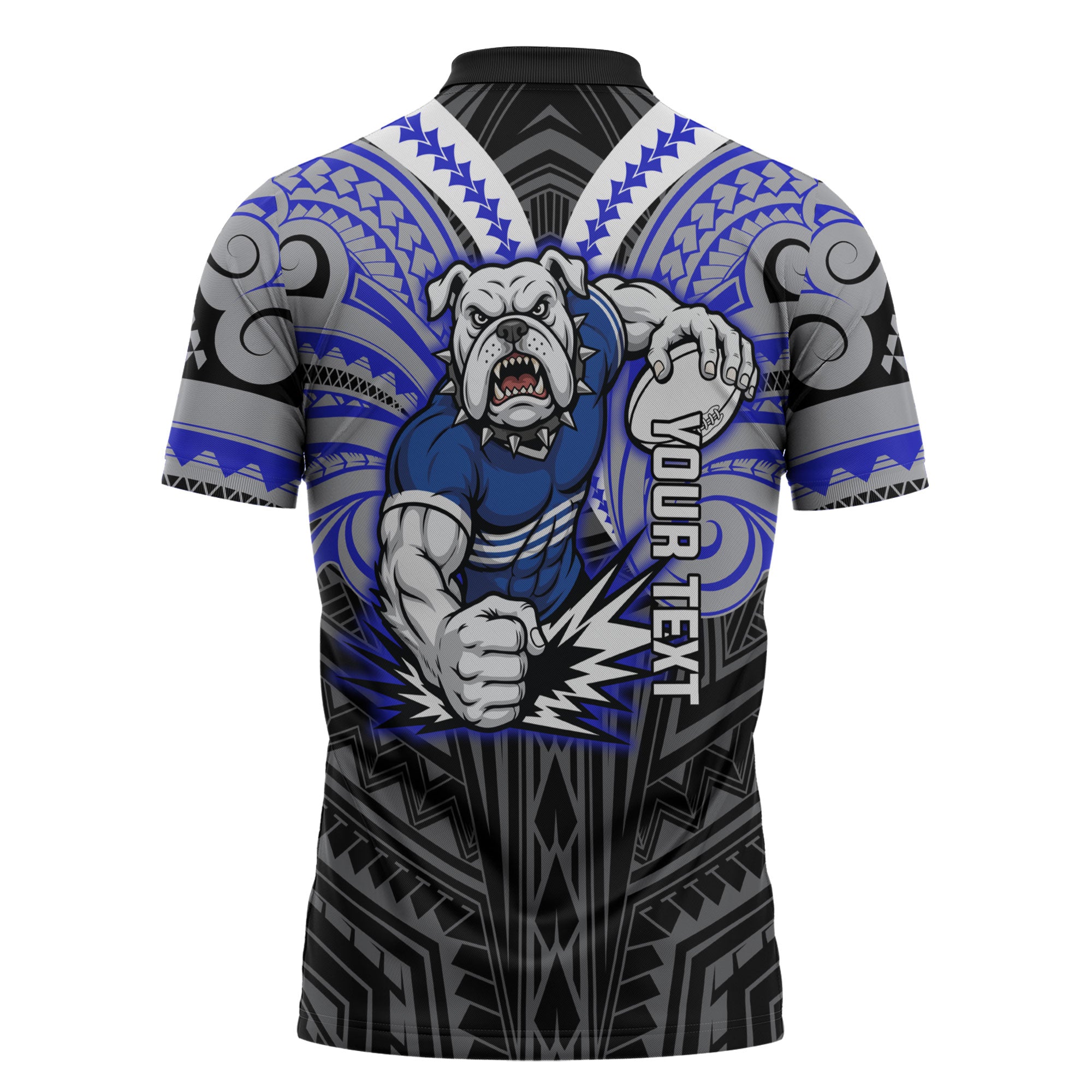 Custom Canterbury-Bankstown Bulldogs Zipper Polo Shirt Bulldog Warrior Polynesia Islander Rugby Mascot