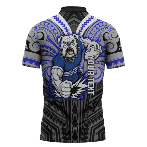 Custom Canterbury-Bankstown Bulldogs Zipper Polo Shirt Bulldog Warrior Polynesia Islander Rugby Mascot