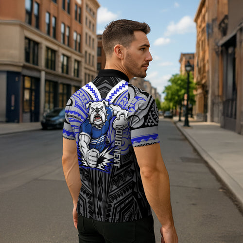 Custom Canterbury-Bankstown Bulldogs Zipper Polo Shirt Bulldog Warrior Polynesia Islander Rugby Mascot