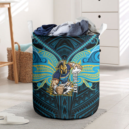 Custom Gold Coast Titans Laundry Basket Titan Warrior Polynesia Islander Rugby Mascot