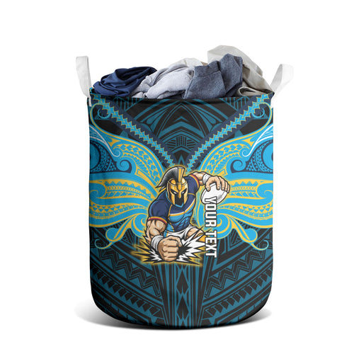 Custom Gold Coast Titans Laundry Basket Titan Warrior Polynesia Islander Rugby Mascot