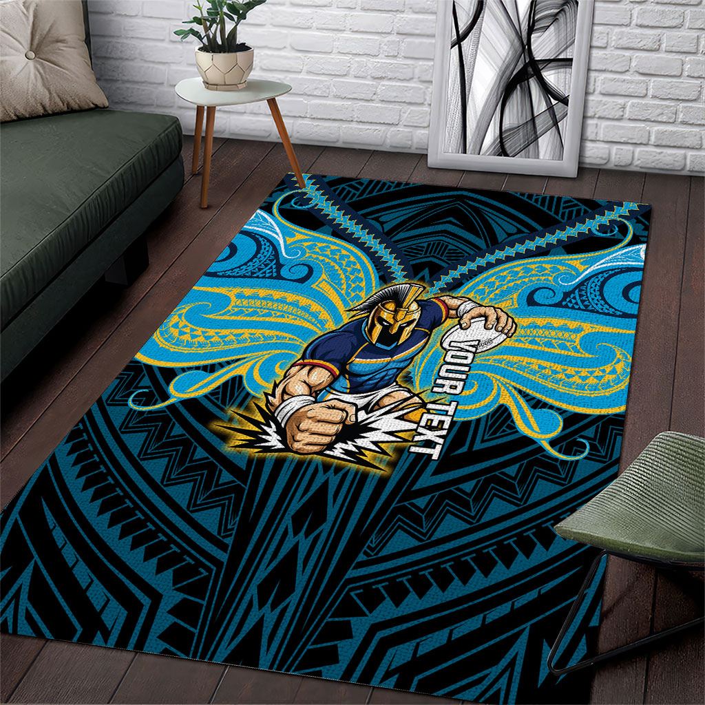 Custom Gold Coast Titans Area Rug Titan Warrior Polynesia Islander Rugby Mascot