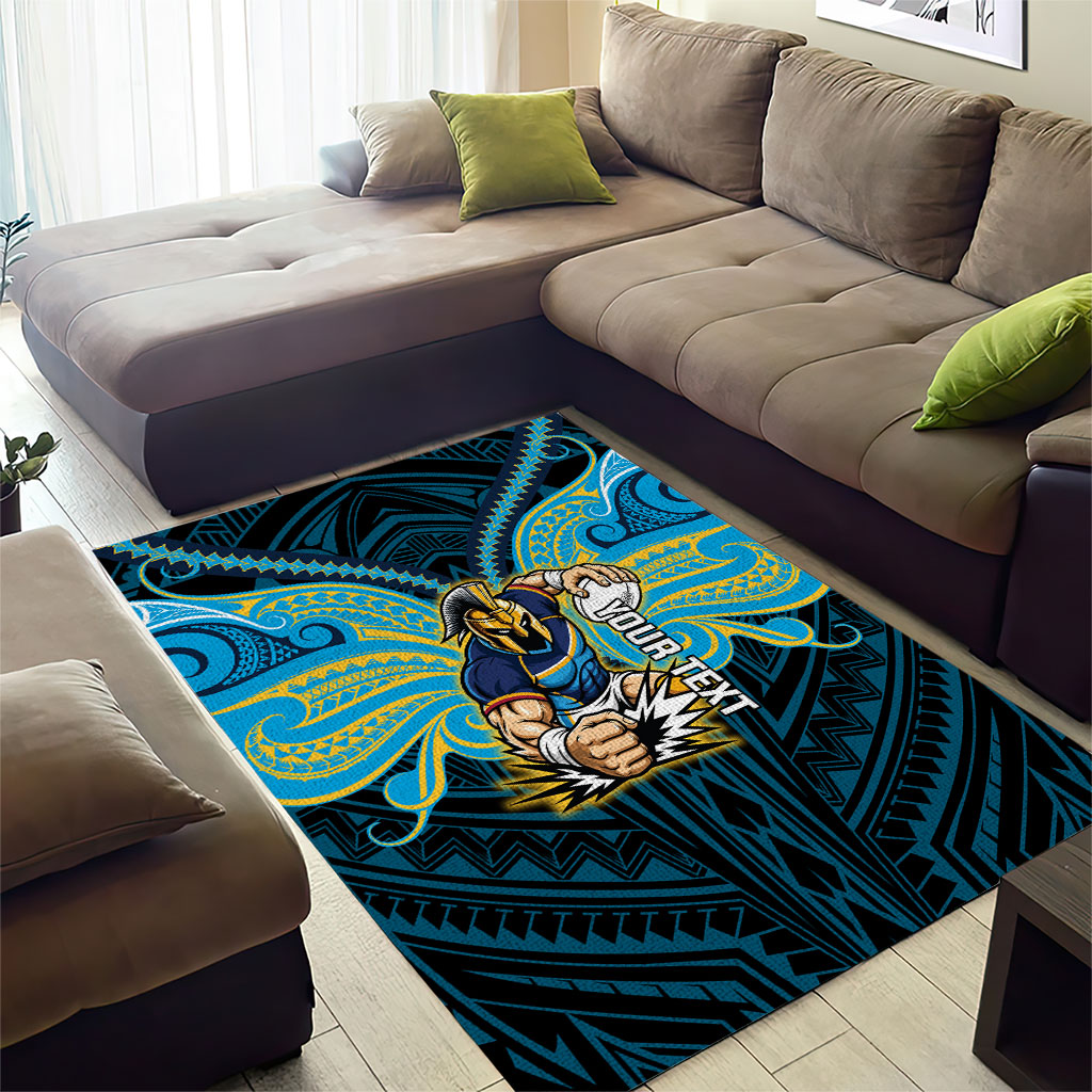 Custom Gold Coast Titans Area Rug Titan Warrior Polynesia Islander Rugby Mascot
