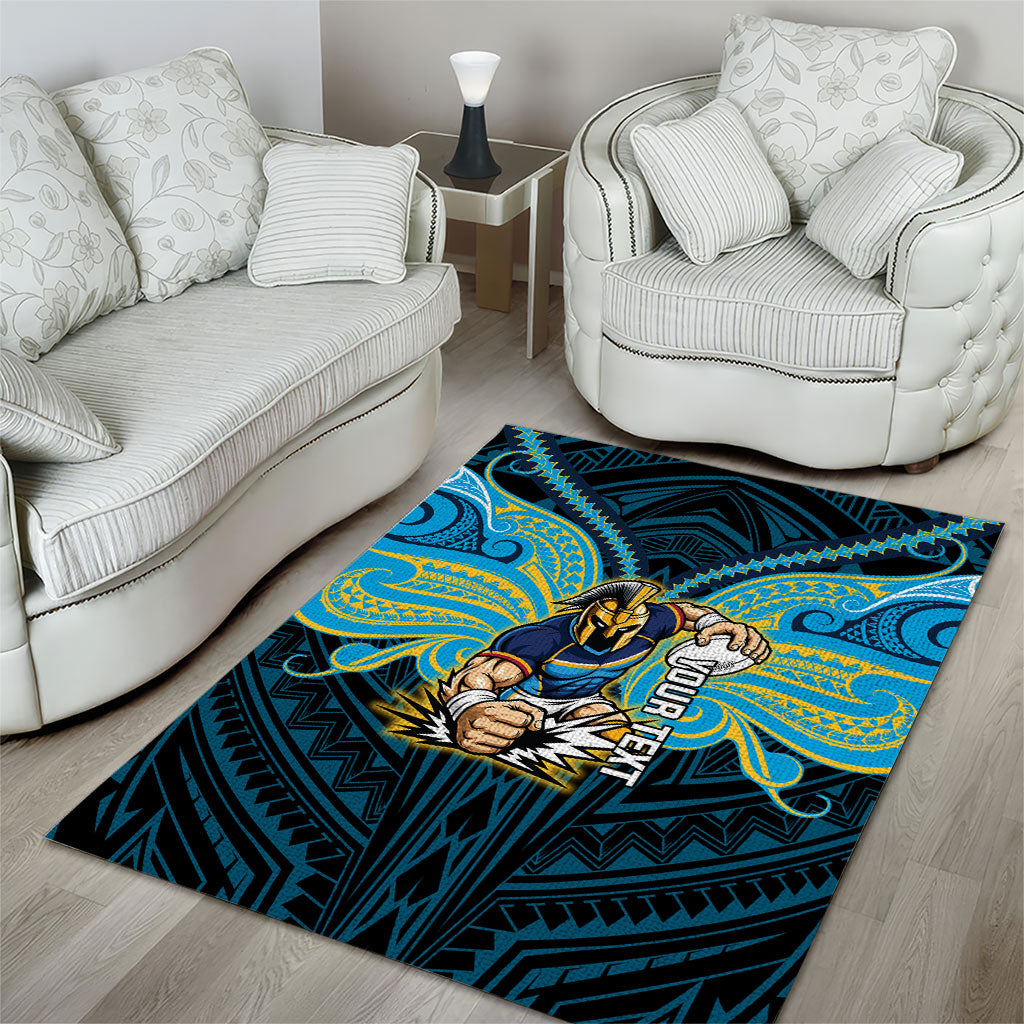 Custom Gold Coast Titans Area Rug Titan Warrior Polynesia Islander Rugby Mascot