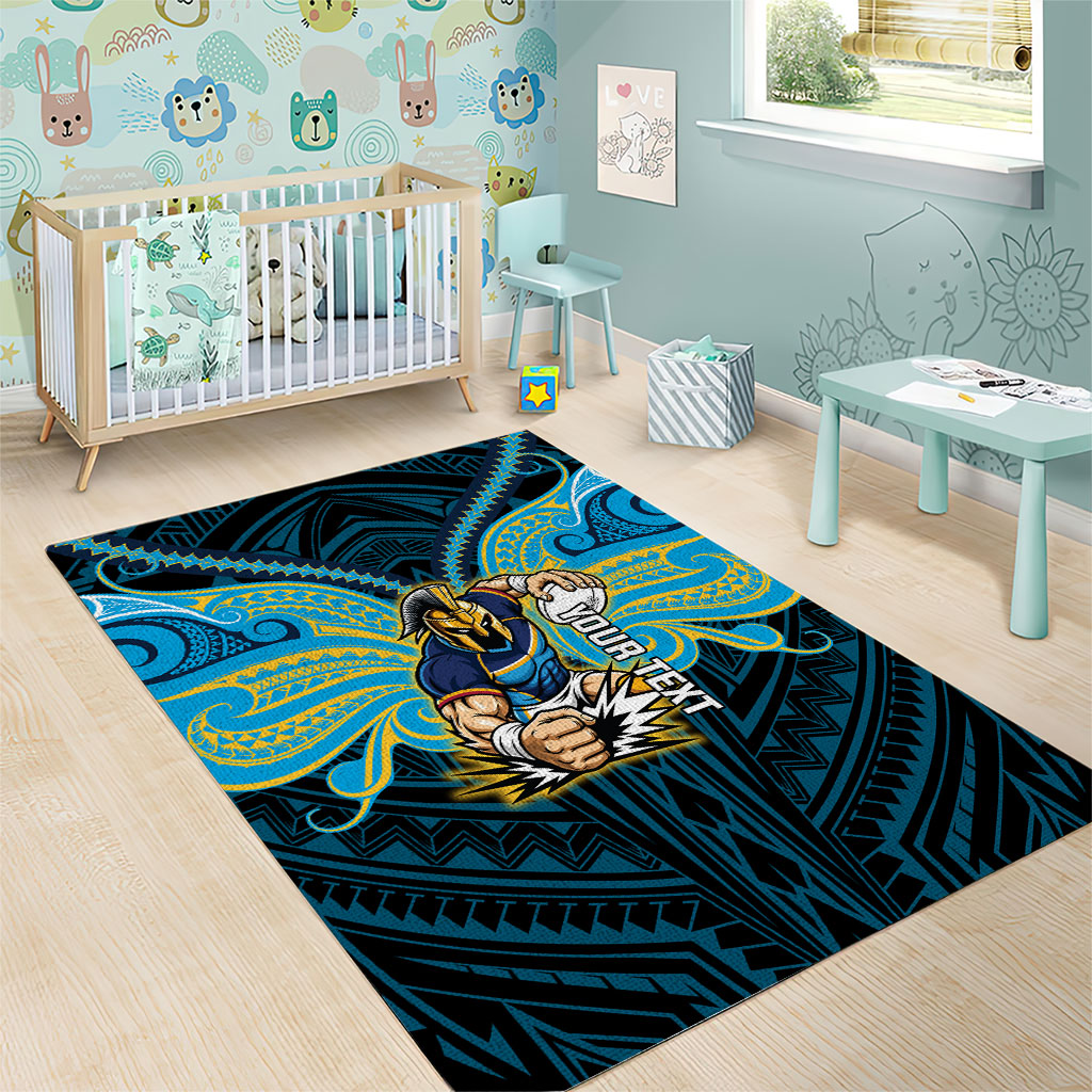 Custom Gold Coast Titans Area Rug Titan Warrior Polynesia Islander Rugby Mascot