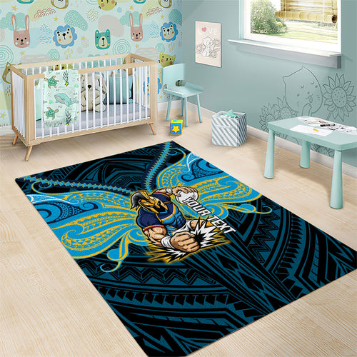 Custom Gold Coast Titans Area Rug Titan Warrior Polynesia Islander Rugby Mascot