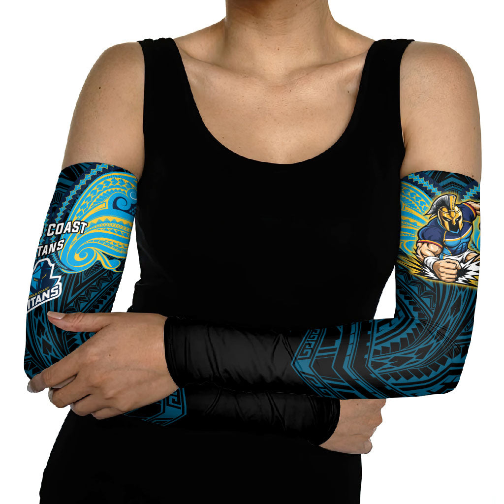 Custom Gold Coast Titans Arm Sleeves Titan Warrior Polynesia Islander Rugby Mascot