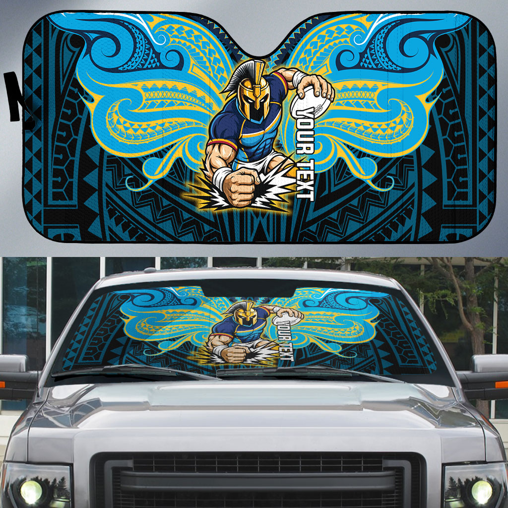 Custom Gold Coast Titans Auto Sun Shade Titan Warrior Polynesia Islander Rugby Mascot