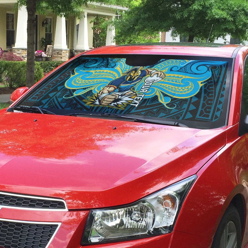 Custom Gold Coast Titans Auto Sun Shade Titan Warrior Polynesia Islander Rugby Mascot