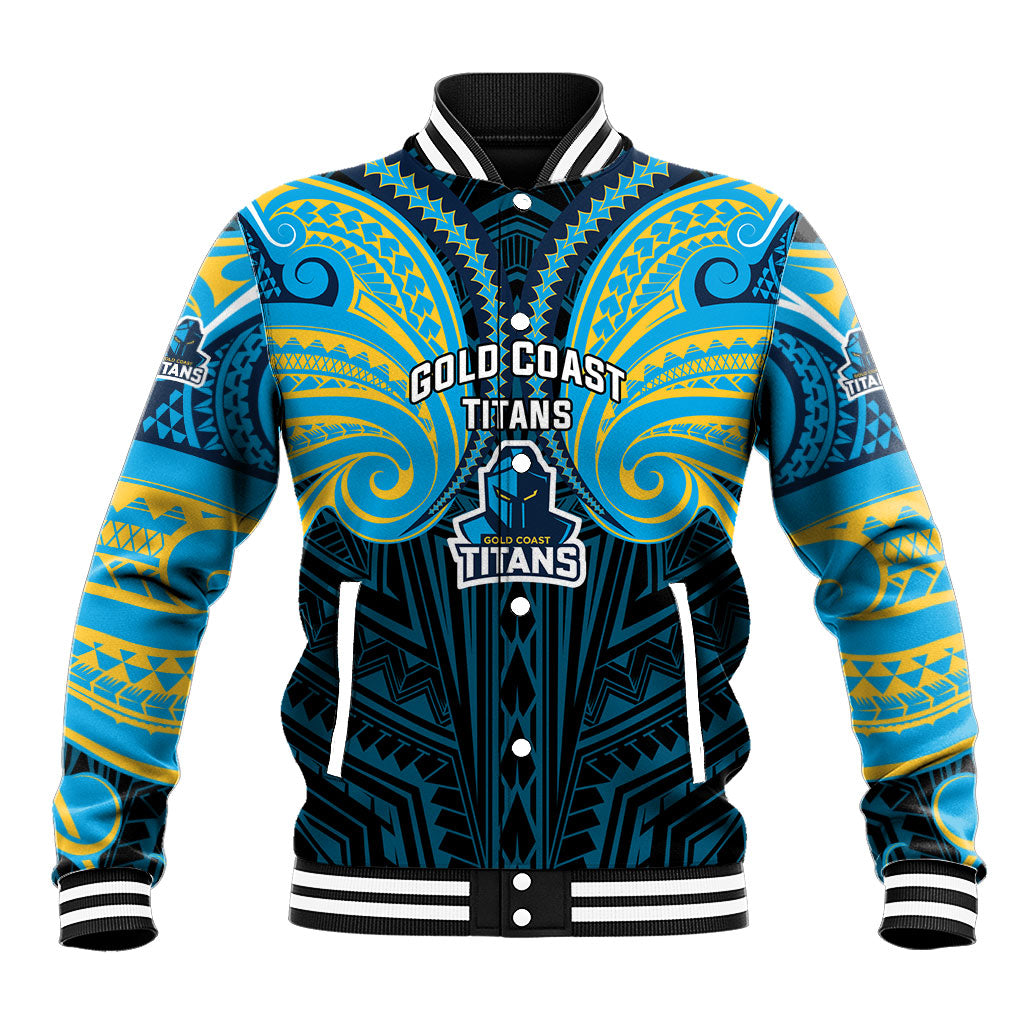 Custom Gold Coast Titans Baseball Jacket Titan Warrior Polynesia Islander Rugby Mascot