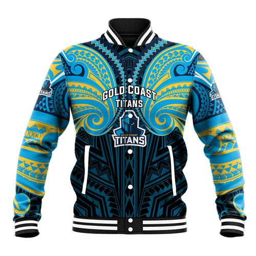 Custom Gold Coast Titans Baseball Jacket Titan Warrior Polynesia Islander Rugby Mascot
