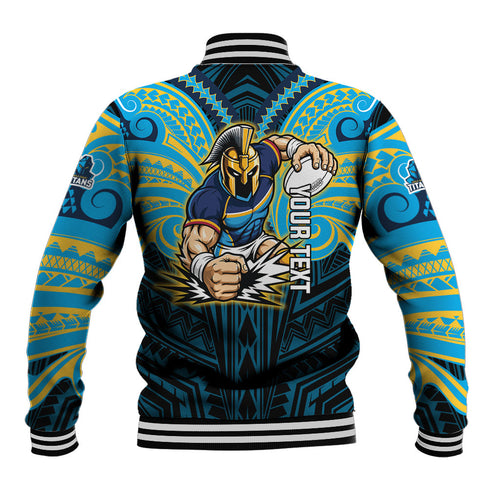 Custom Gold Coast Titans Baseball Jacket Titan Warrior Polynesia Islander Rugby Mascot