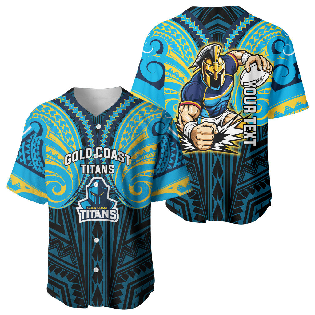 Custom Gold Coast Titans Baseball Jersey Titan Warrior Polynesia Islander Rugby Mascot