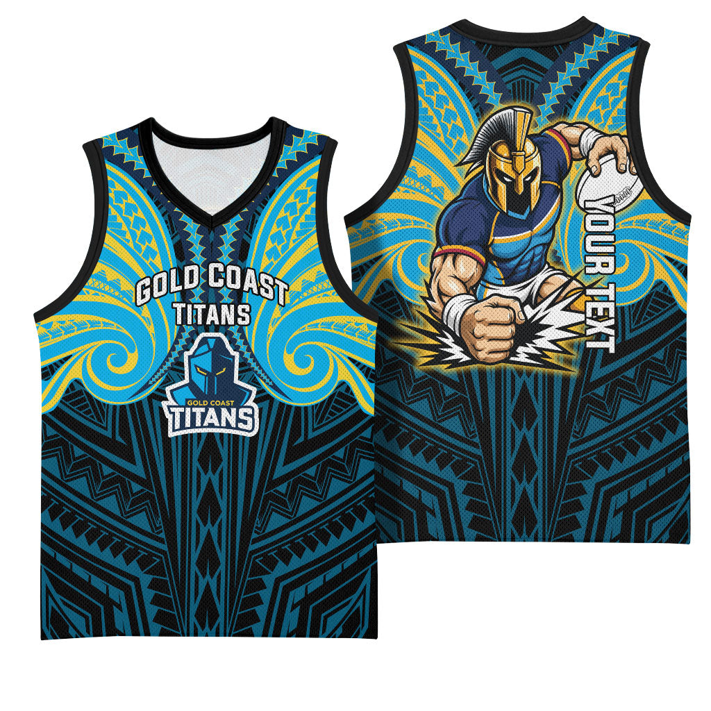 Custom Gold Coast Titans Basketball Jersey Titan Warrior Polynesia Islander Rugby Mascot