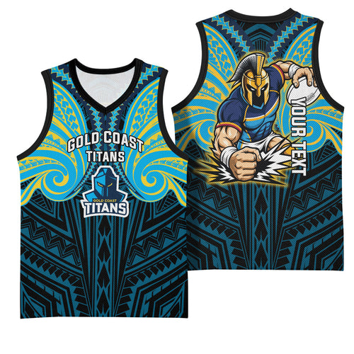 Custom Gold Coast Titans Basketball Jersey Titan Warrior Polynesia Islander Rugby Mascot