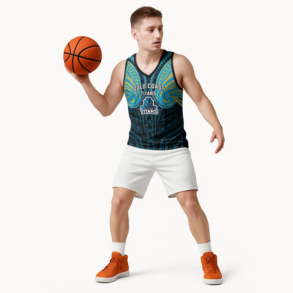 Custom Gold Coast Titans Basketball Jersey Titan Warrior Polynesia Islander Rugby Mascot