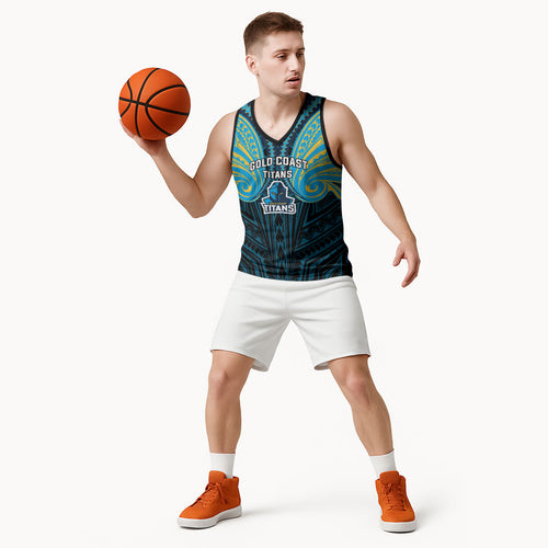 Custom Gold Coast Titans Basketball Jersey Titan Warrior Polynesia Islander Rugby Mascot