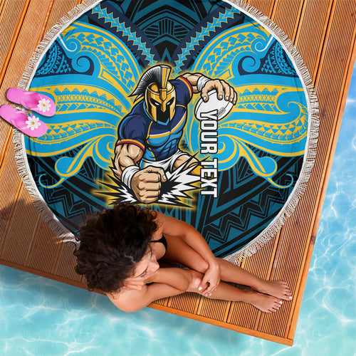 Custom Gold Coast Titans Beach Blanket Titan Warrior Polynesia Islander Rugby Mascot