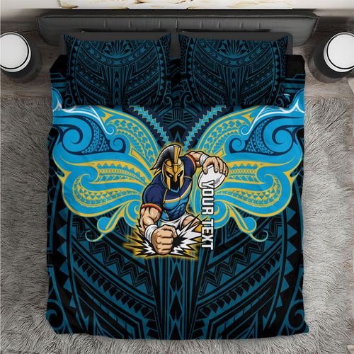 Custom Gold Coast Titans Bedding Set Titan Warrior Polynesia Islander Rugby Mascot