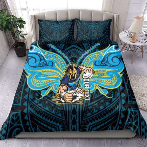 Custom Gold Coast Titans Bedding Set Titan Warrior Polynesia Islander Rugby Mascot