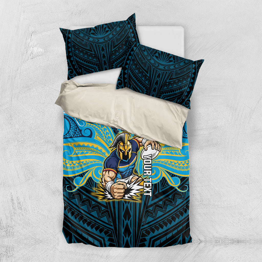 Custom Gold Coast Titans Bedding Set Titan Warrior Polynesia Islander Rugby Mascot