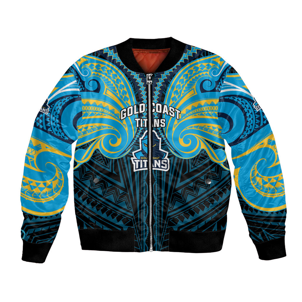 Custom Gold Coast Titans Bomber Jacket Titan Warrior Polynesia Islander Rugby Mascot
