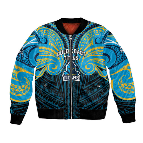 Custom Gold Coast Titans Bomber Jacket Titan Warrior Polynesia Islander Rugby Mascot