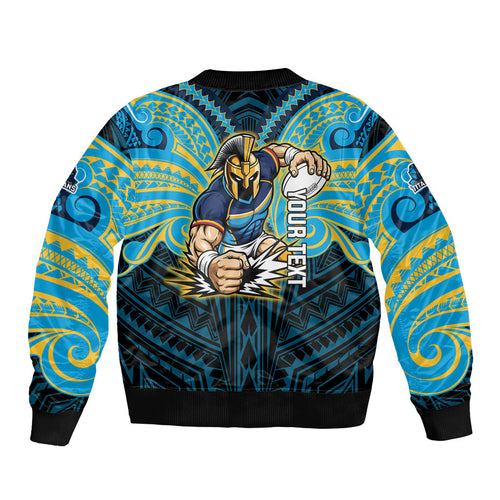 Custom Gold Coast Titans Bomber Jacket Titan Warrior Polynesia Islander Rugby Mascot