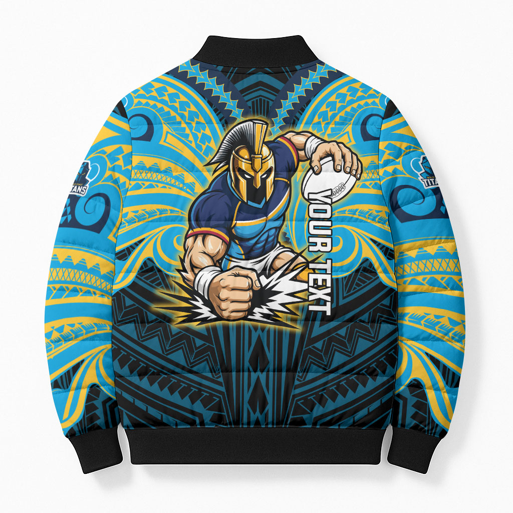 Custom Gold Coast Titans Bomber Puffer Jacket Titan Warrior Polynesia Islander Rugby Mascot