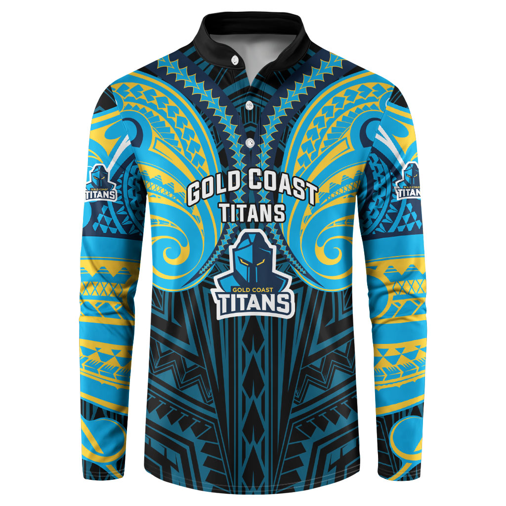 Custom Gold Coast Titans Button Sweatshirt Titan Warrior Polynesia Islander Rugby Mascot