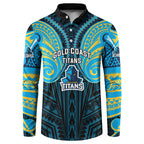 Custom Gold Coast Titans Button Sweatshirt Titan Warrior Polynesia Islander Rugby Mascot