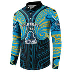 Custom Gold Coast Titans Button Sweatshirt Titan Warrior Polynesia Islander Rugby Mascot