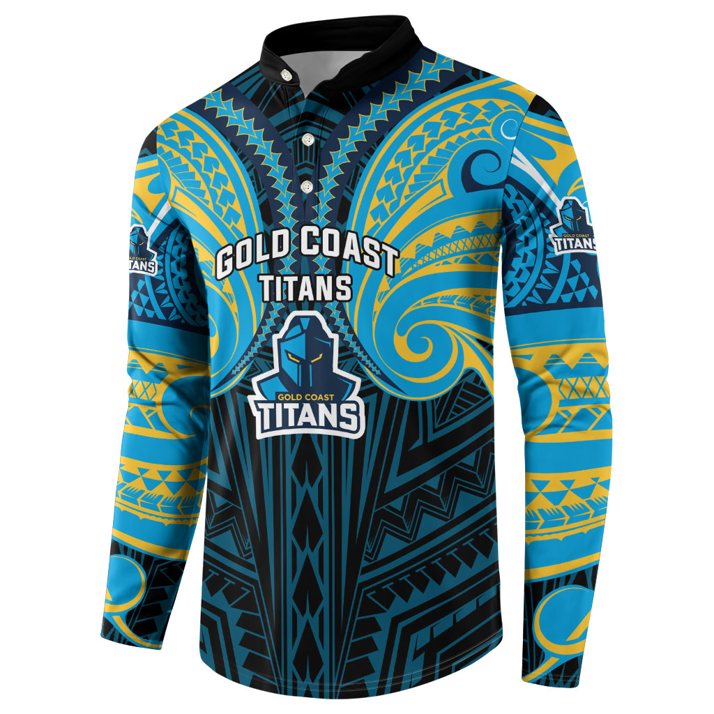 Custom Gold Coast Titans Button Sweatshirt Titan Warrior Polynesia Islander Rugby Mascot