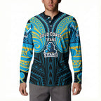 Custom Gold Coast Titans Button Sweatshirt Titan Warrior Polynesia Islander Rugby Mascot