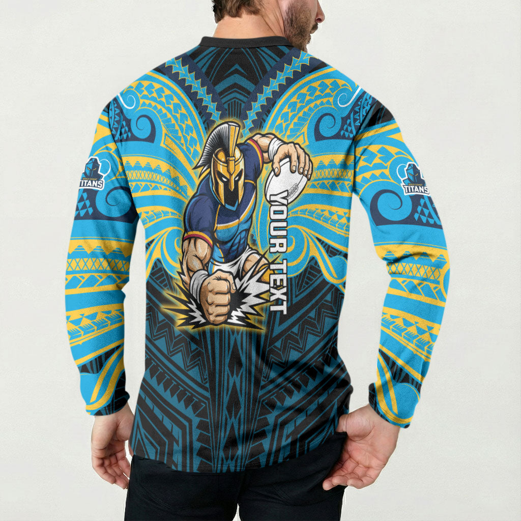 Custom Gold Coast Titans Button Sweatshirt Titan Warrior Polynesia Islander Rugby Mascot